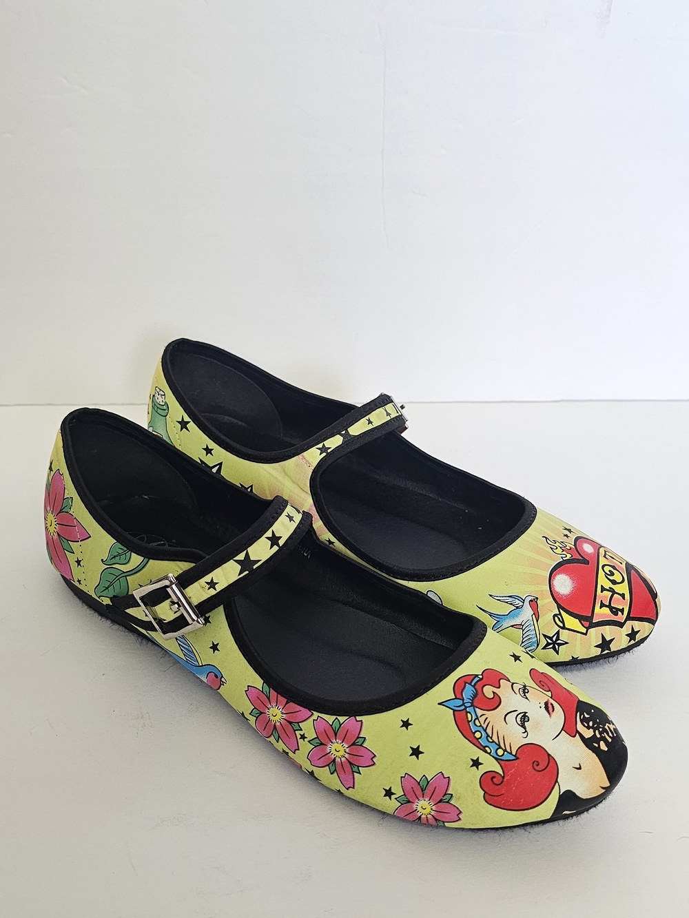 Risque Yellow Floral Tattoo-Print Mary Jane Shoes - Picture 1 of 10